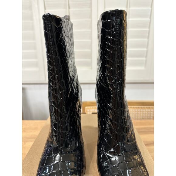 Good American Women's Ankle Boots Croc Embossed Black Size 7 NWOB Square Toe - Picture 4 of 12